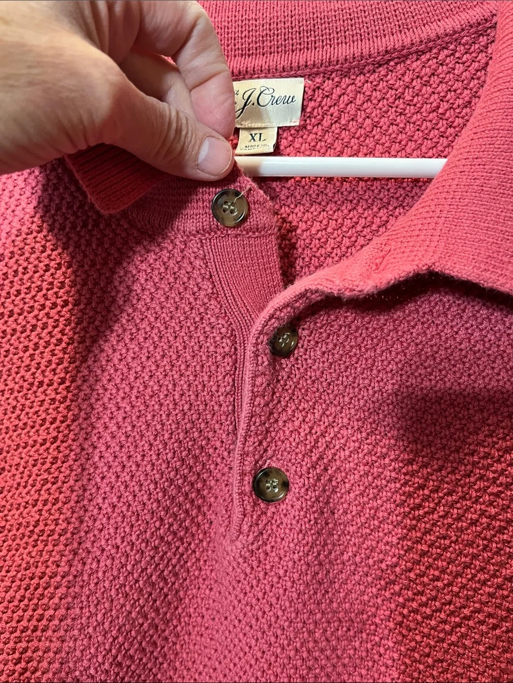 J. Crew Johnny Collar Polo Shirt Pink Knit Cotton Mesh Stitch Sweater Men’s XL